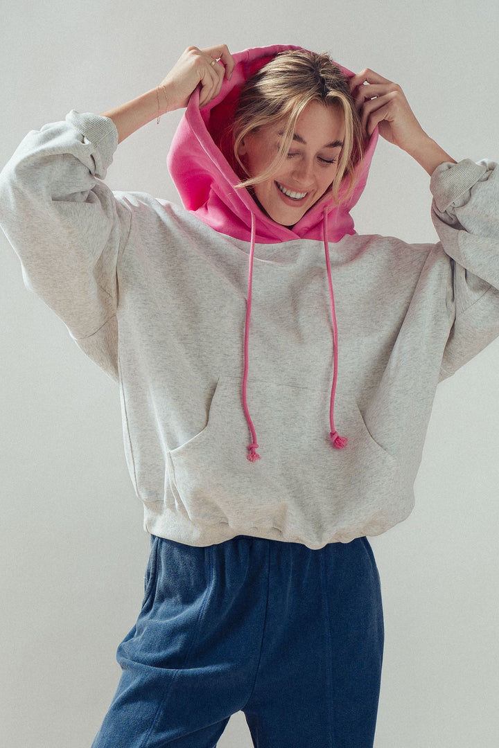 colorblock hood campus hoodie - pink (additional view)
