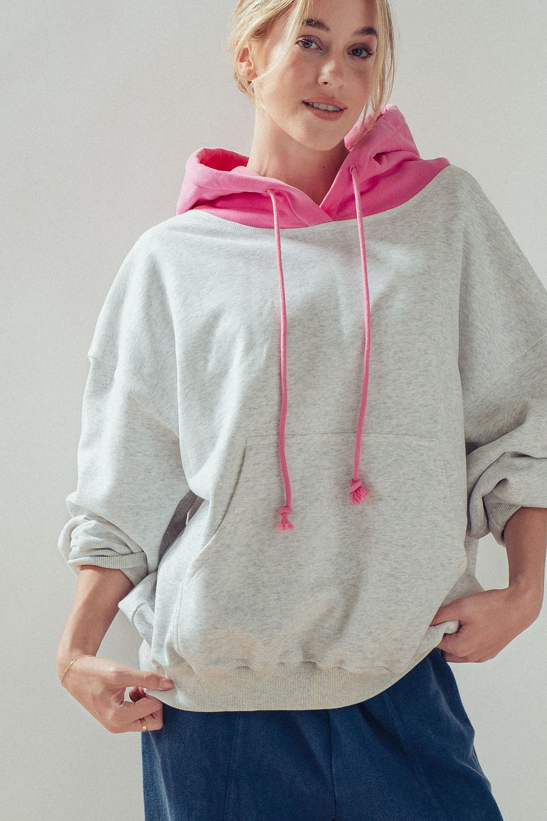 colorblock hood campus hoodie - pink (additional view)