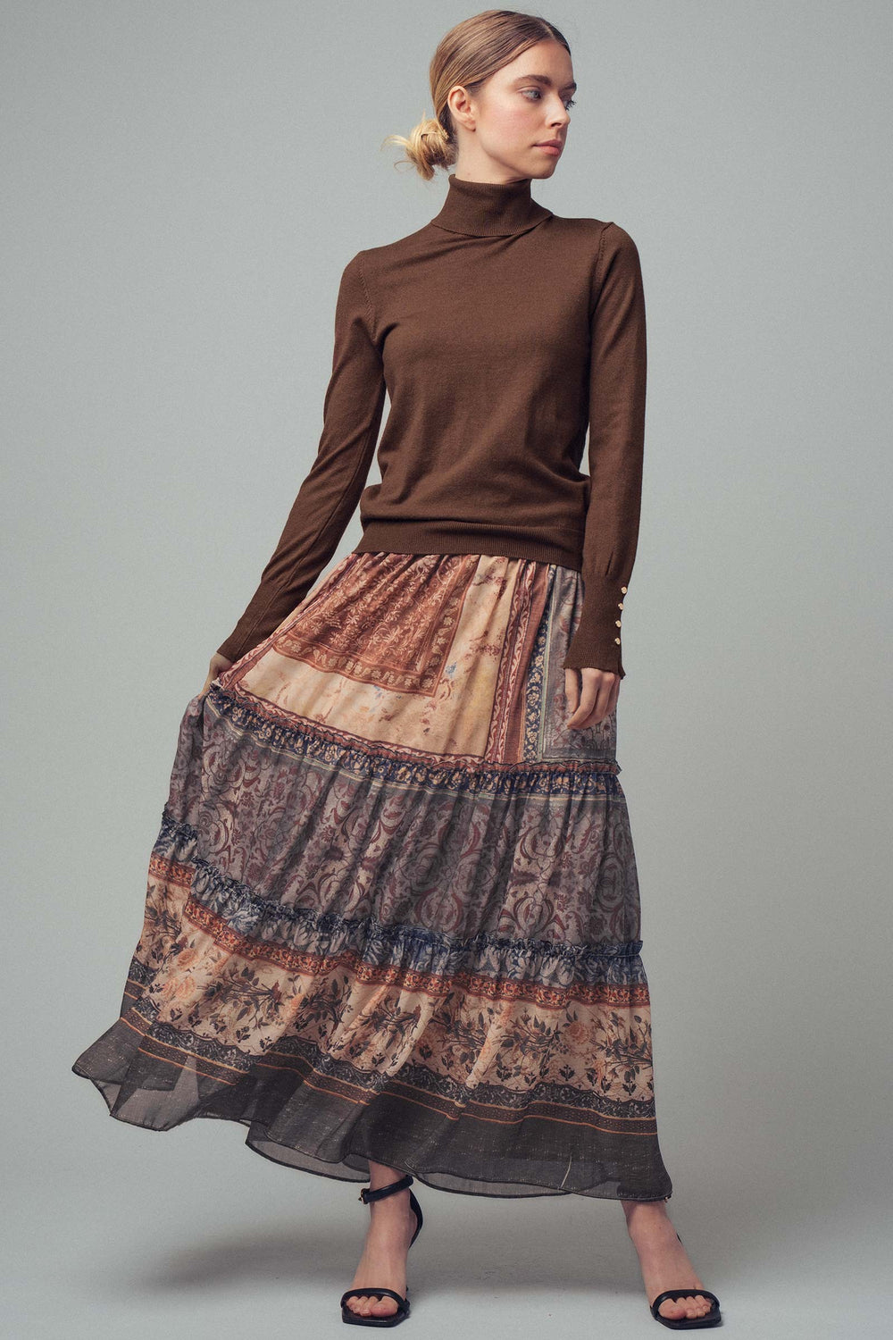 bohemian vintage print tiered maxi skirt - multi (additional view)