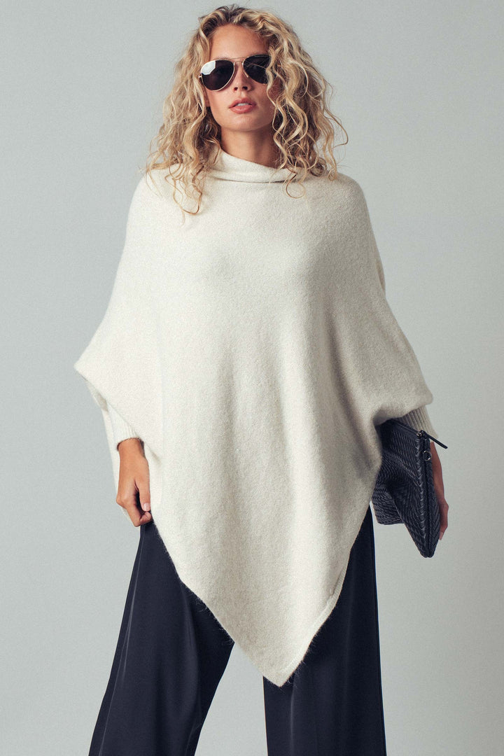 asymmetrical drape knit poncho sweater - ivory