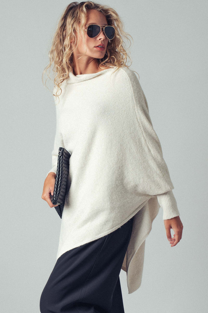 asymmetrical drape knit poncho sweater - ivory (additional view)
