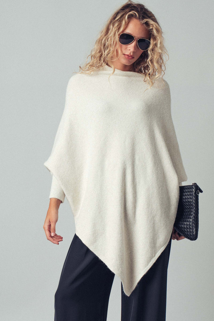 asymmetrical drape knit poncho sweater - ivory (additional view)