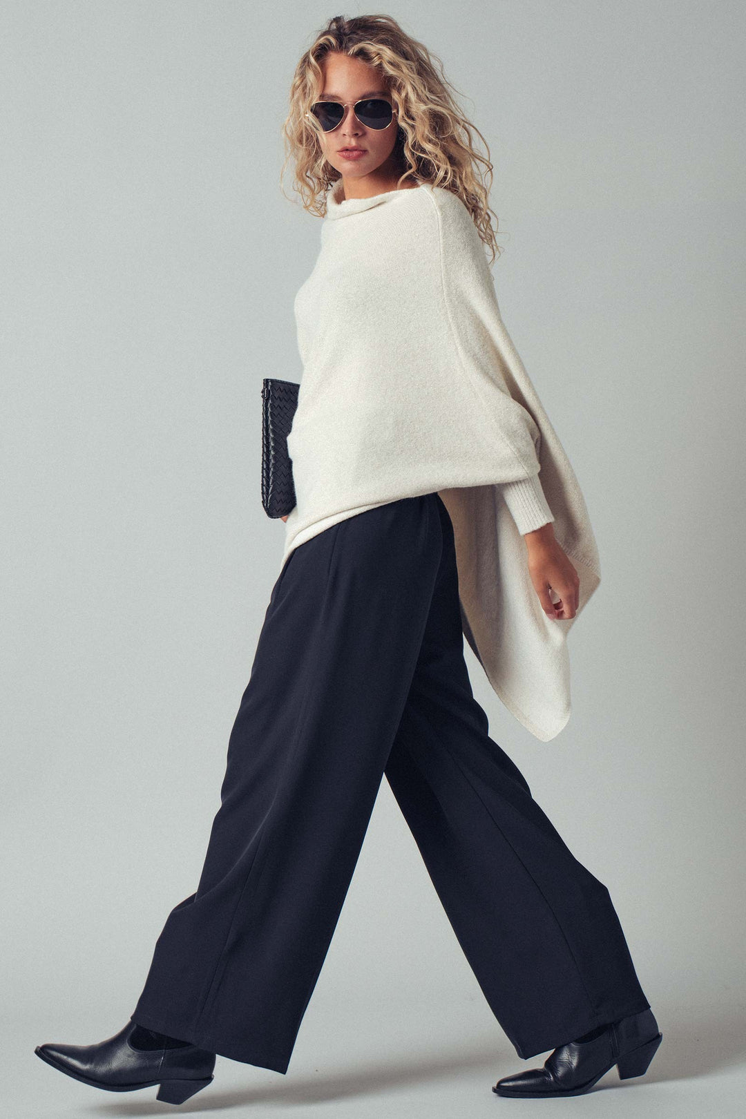 asymmetrical drape knit poncho sweater - ivory (additional view)