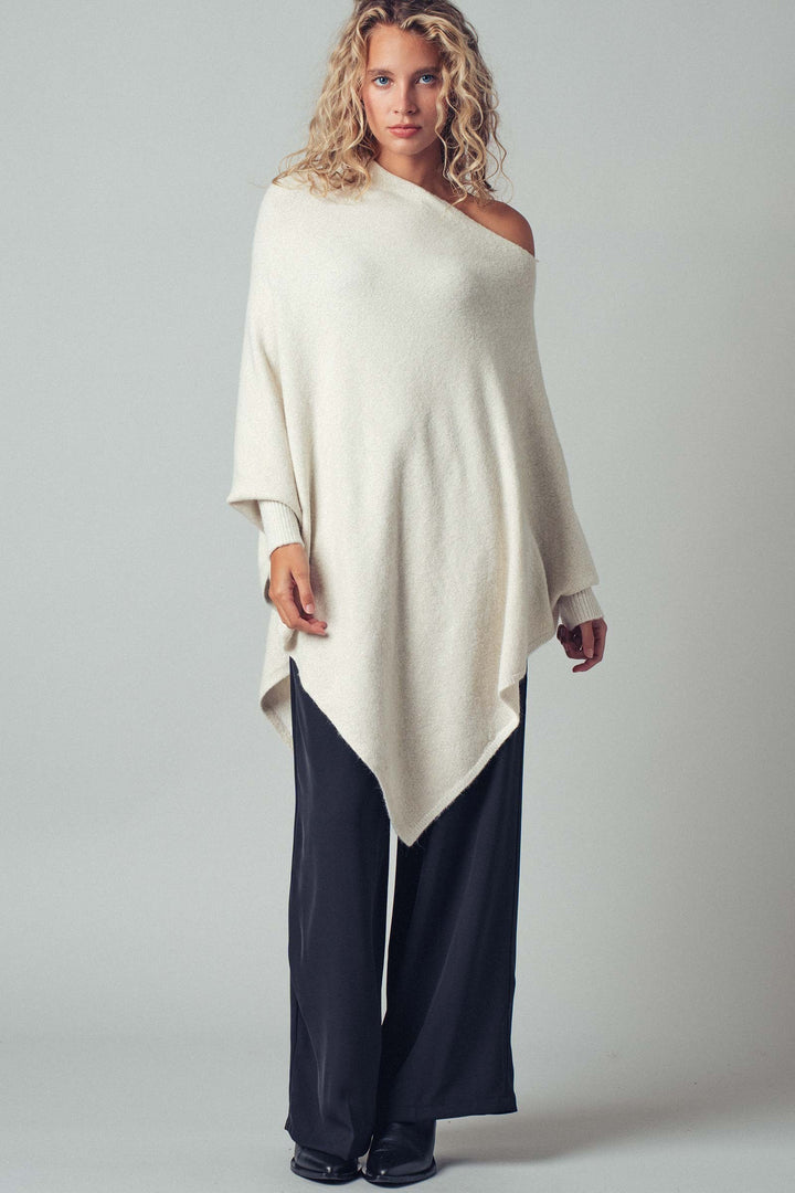 asymmetrical drape knit poncho sweater - ivory (additional view)