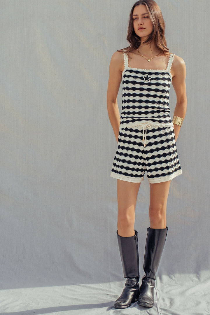 stripe crochet knit set - ivory black (additional view)