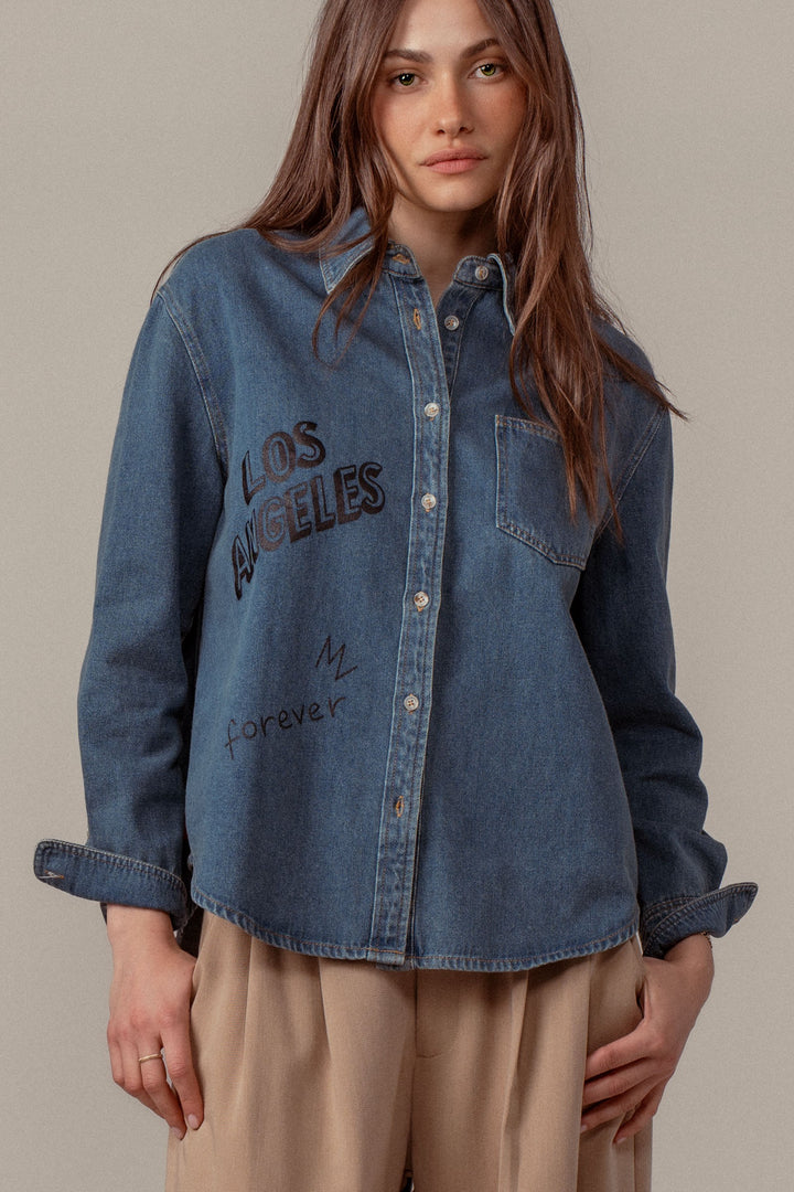 angeles forever denim button down shirt - denim (additional view)