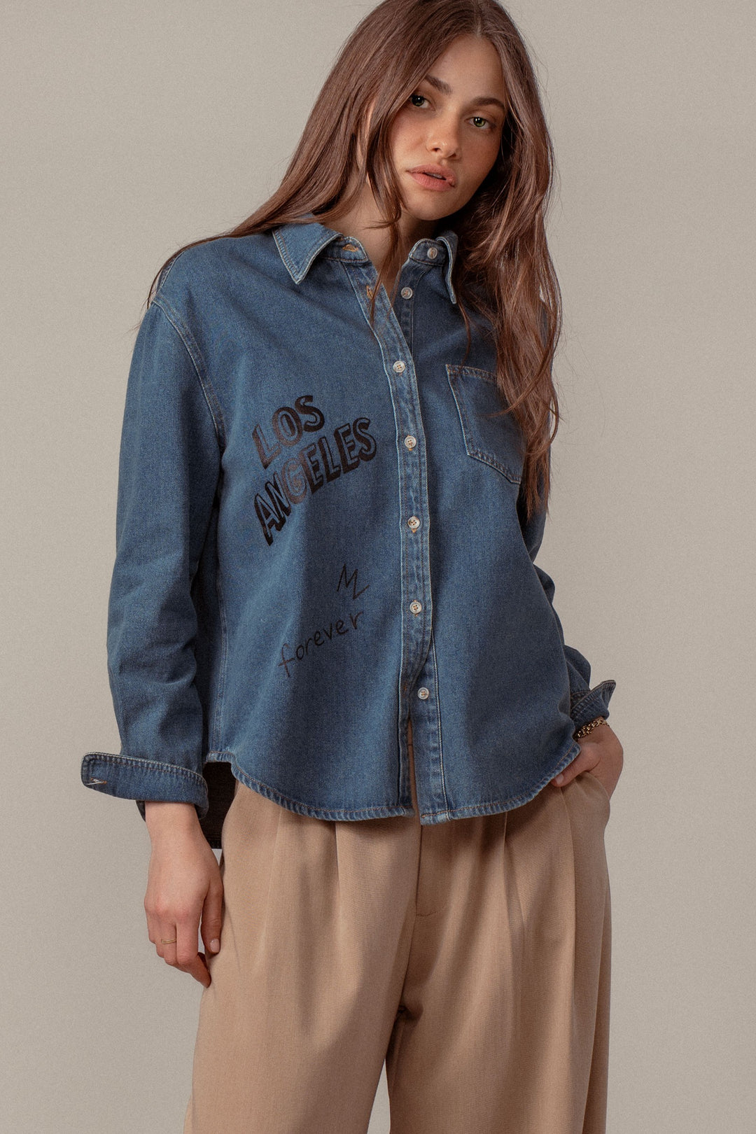 angeles forever denim button down shirt - denim (additional view)