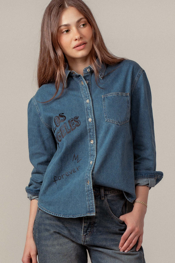 angeles forever denim button down shirt - denim (additional view)
