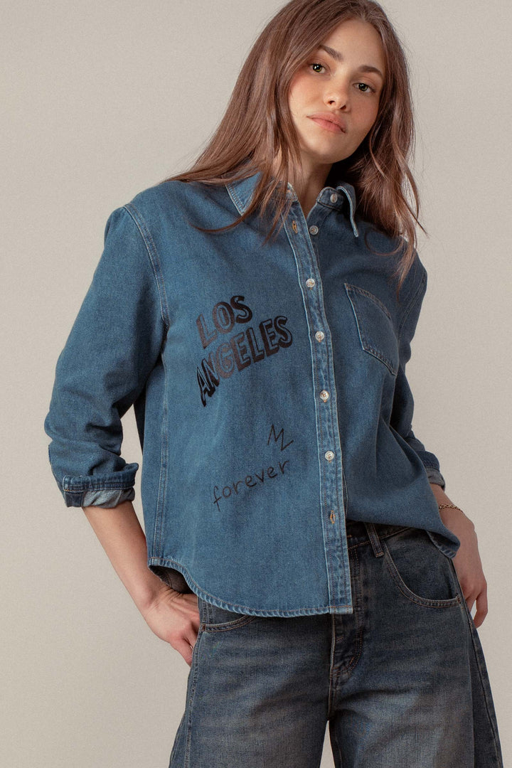angeles forever denim button down shirt - denim (additional view)