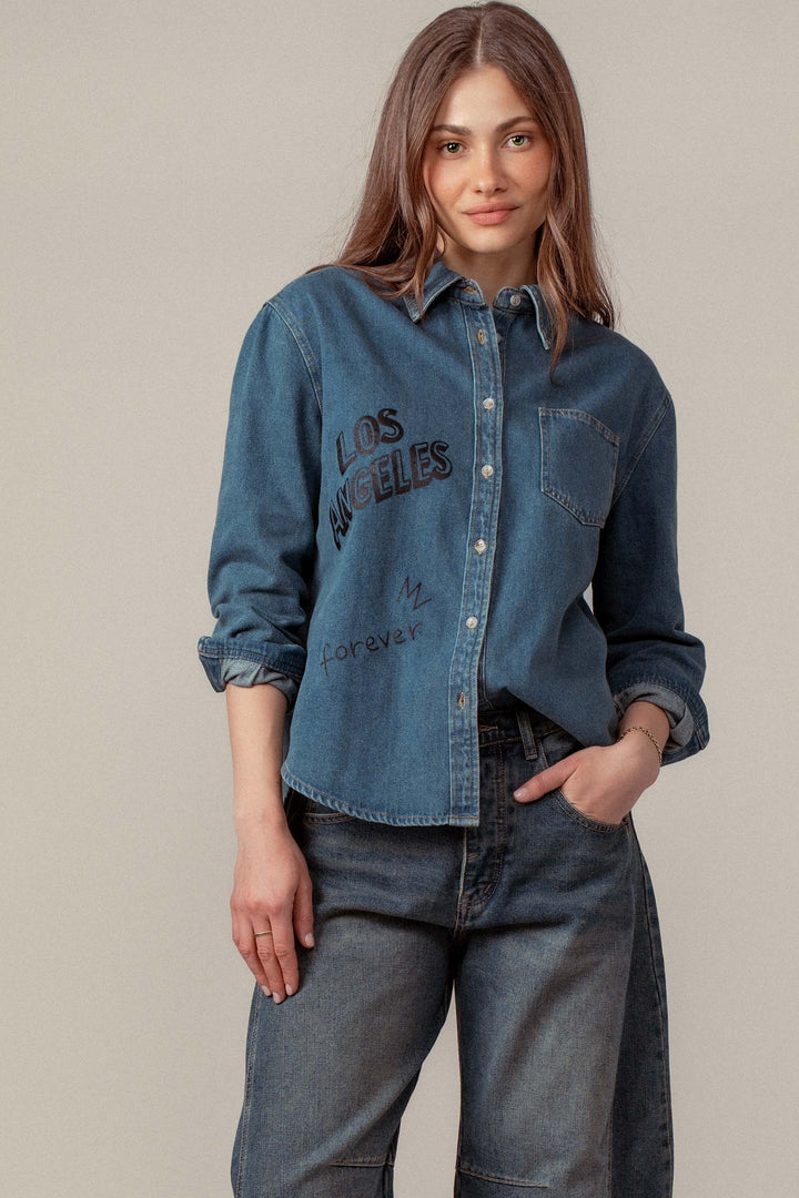 angeles forever denim button down shirt - denim (additional view)