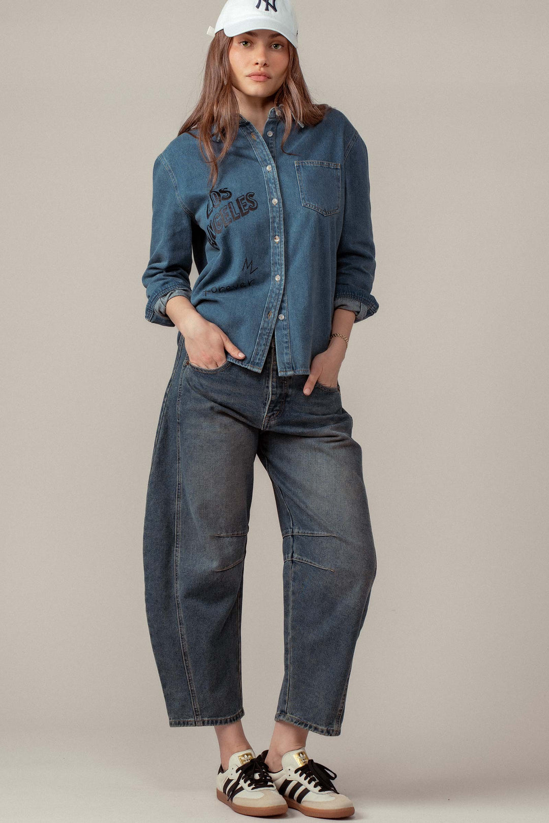 angeles forever denim button down shirt - denim (additional view)