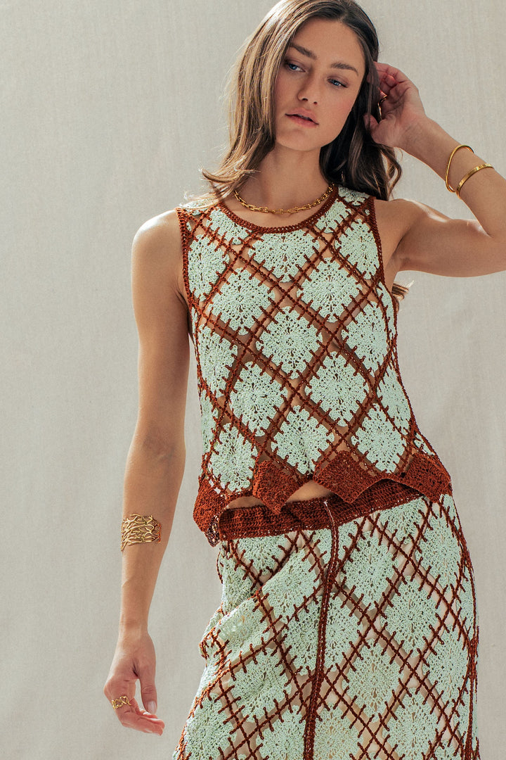 diamond weave crochet tank - mint brown (additional view)
