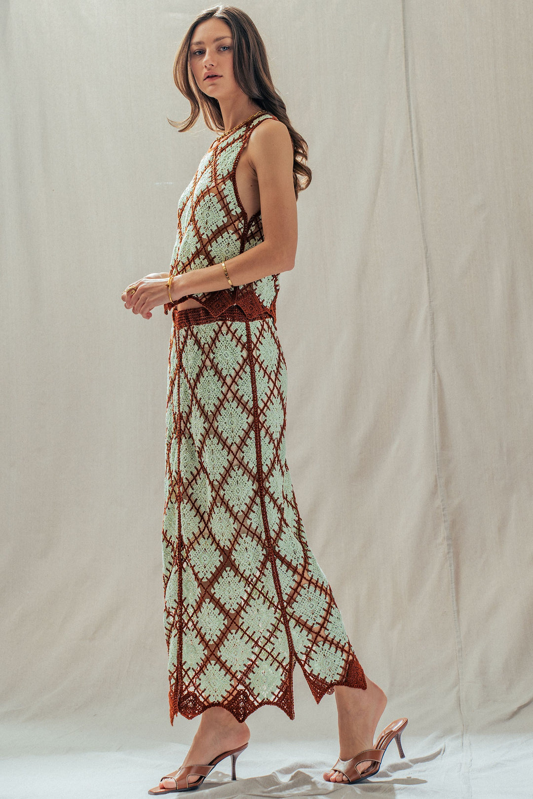 diamond weave crochet tank - mint brown (additional view)