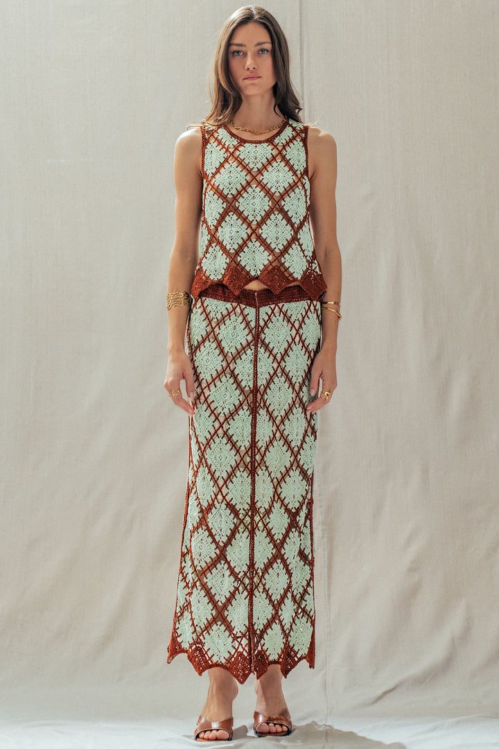 diamond weave crochet tank - mint brown (additional view)
