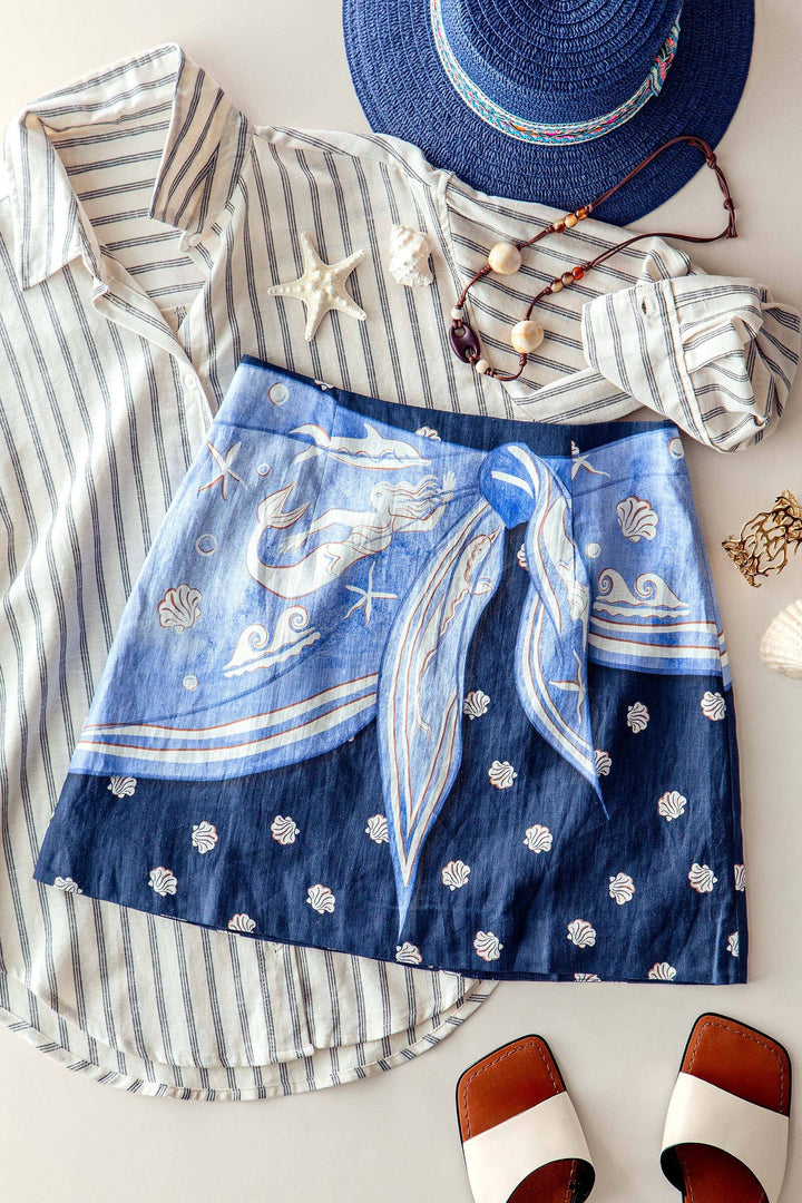 print scarf skirt - navy