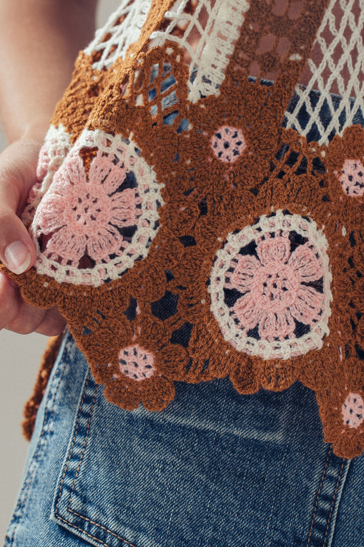 crochet lace mixed tank - brown pink (additional view)