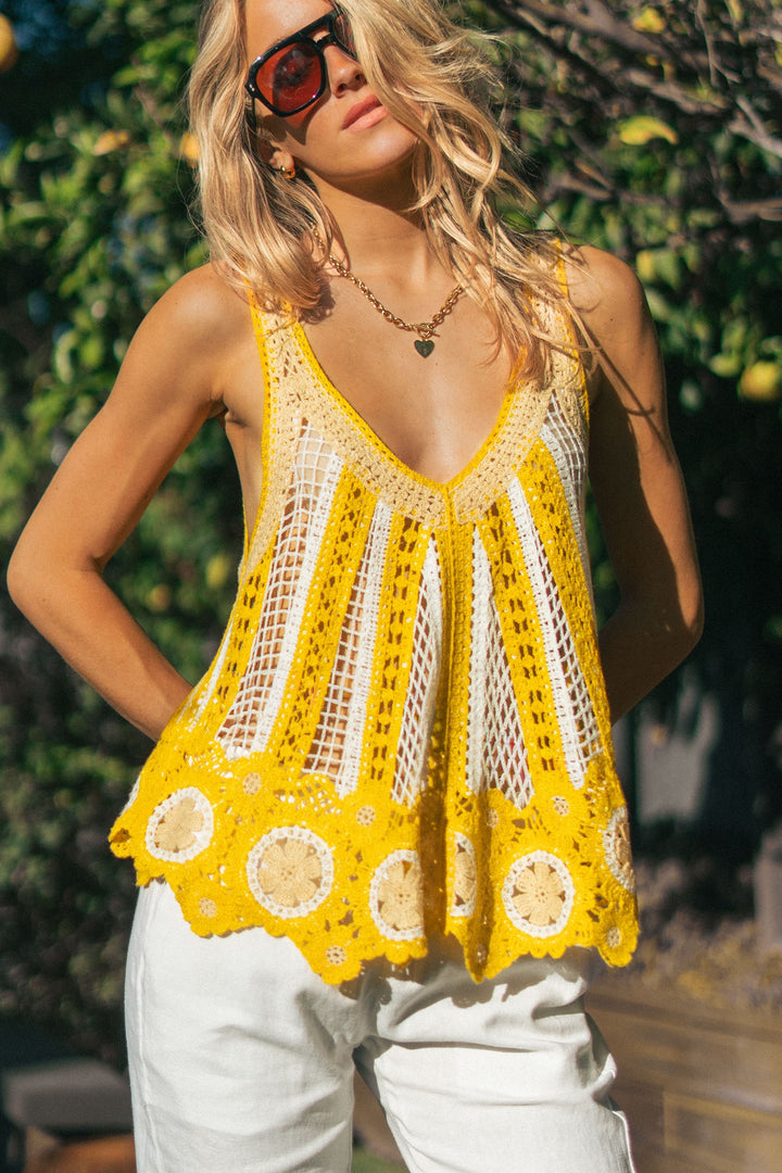 crochet lace mixed tank - ivory yellow (additional view)