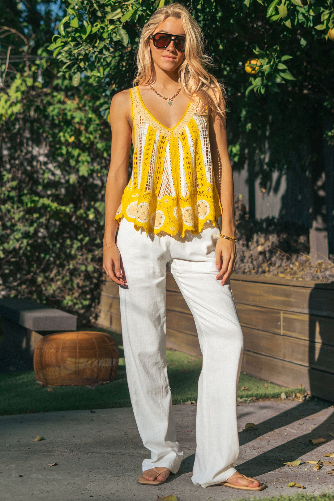 crochet lace mixed tank - ivory yellow (additional view)