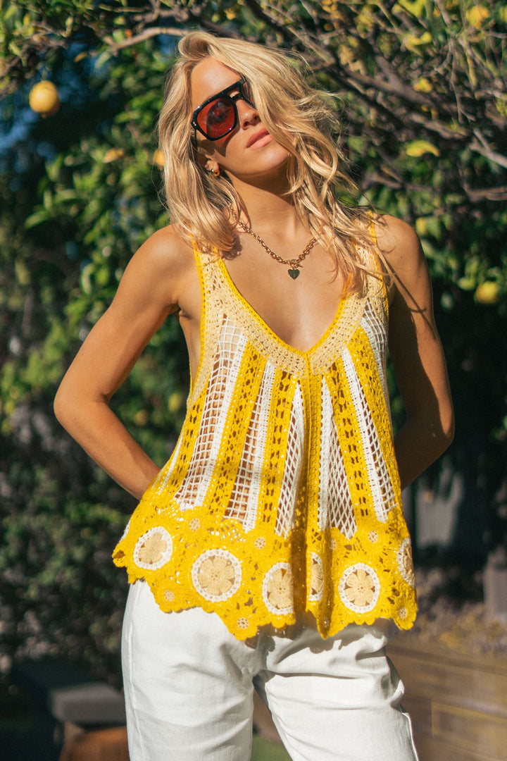 crochet lace mixed tank - ivory yellow (additional view)