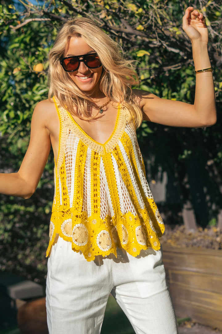 crochet lace mixed tank - ivory yellow (additional view)