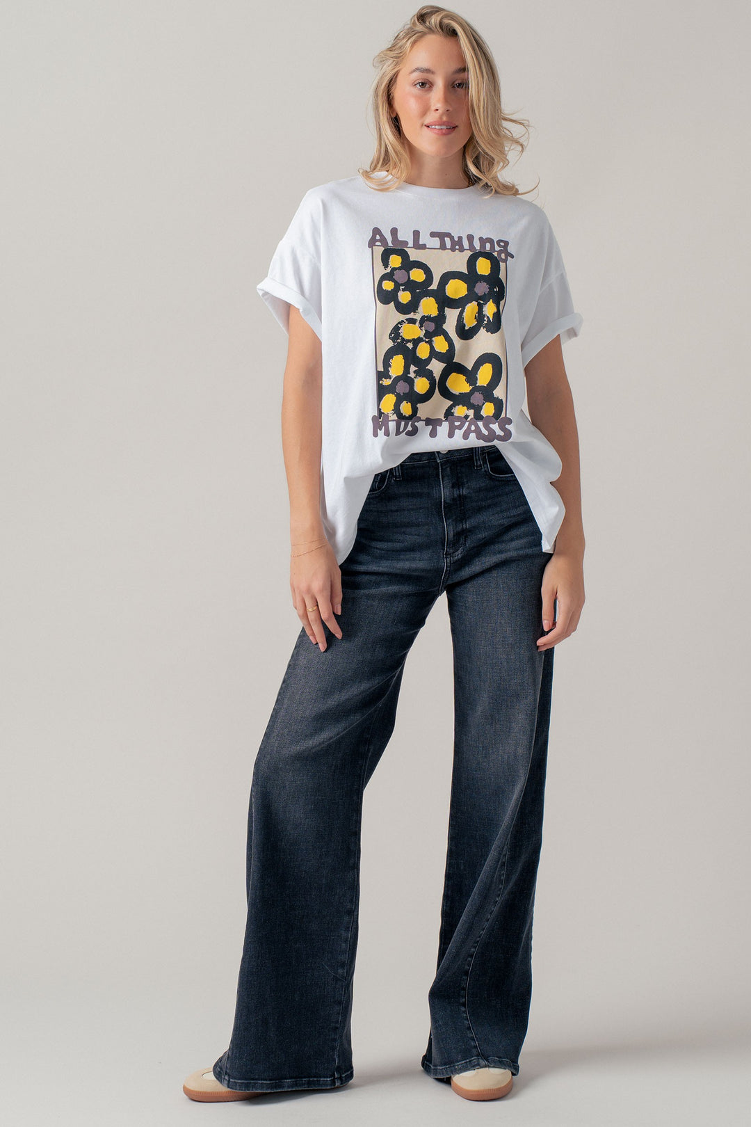 floral oversized graphic tee - white yellow (additional view)
