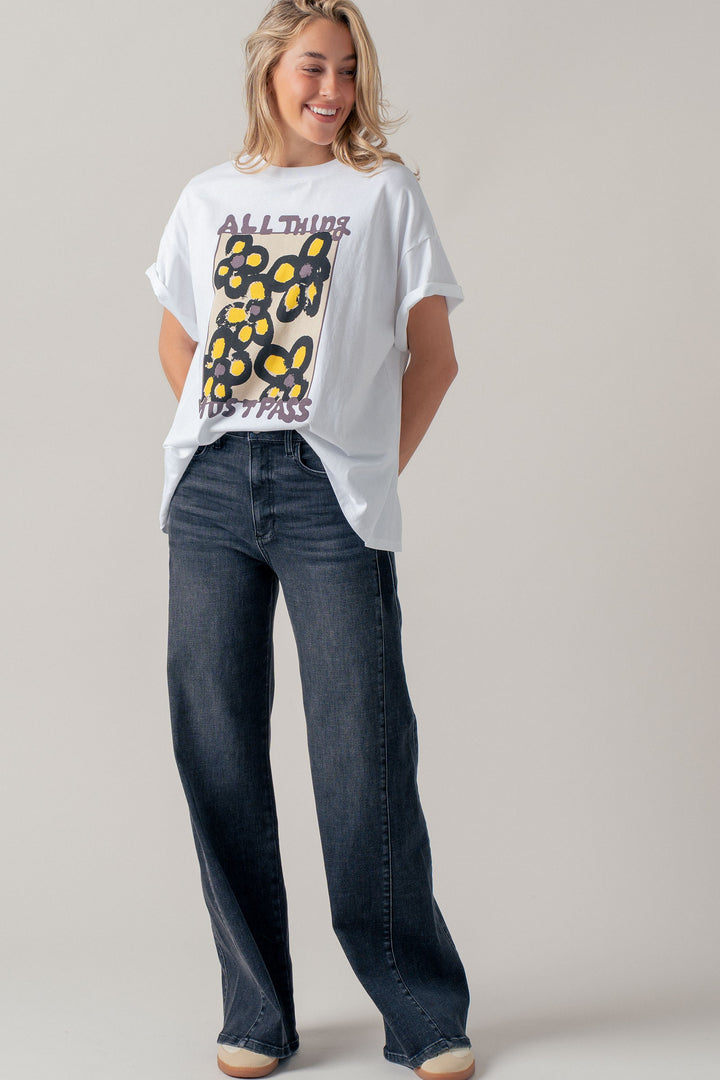 floral oversized graphic tee - white yellow (additional view)