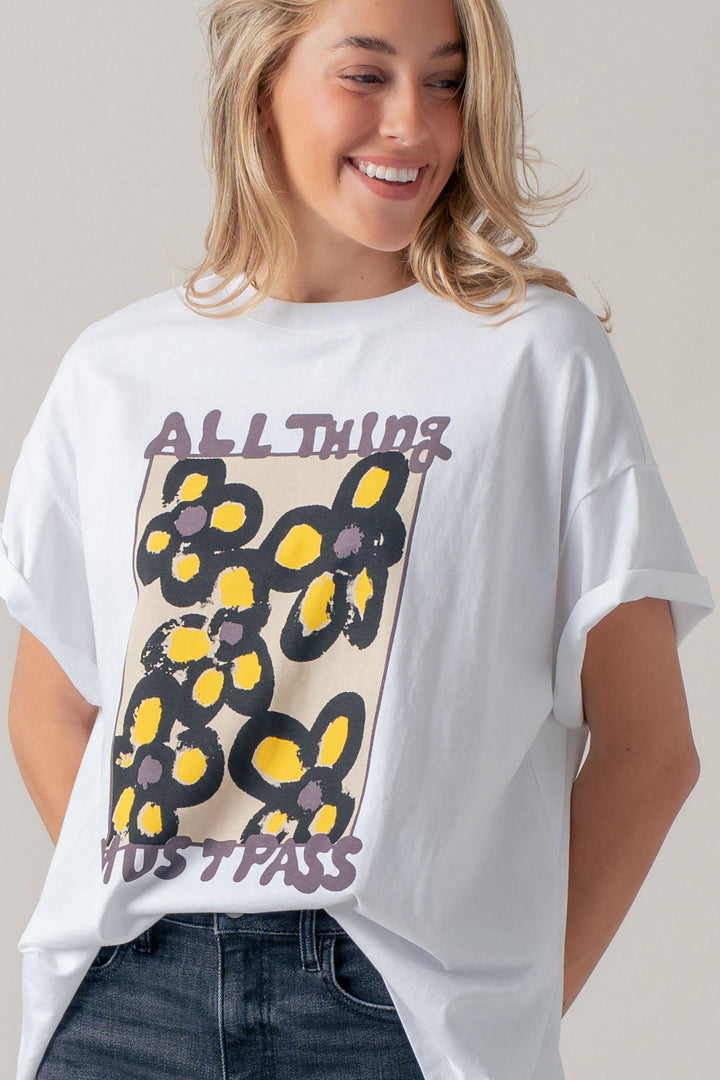 floral oversized graphic tee - white yellow (additional view)