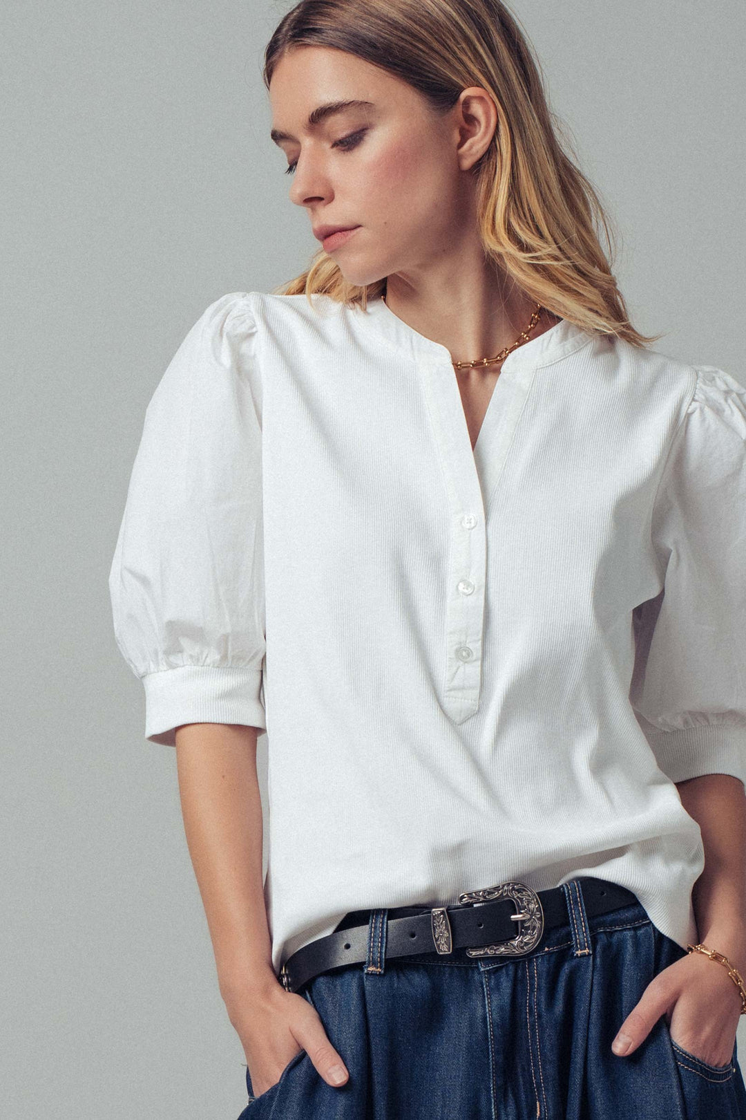 half sleeve puff blouse - ivory