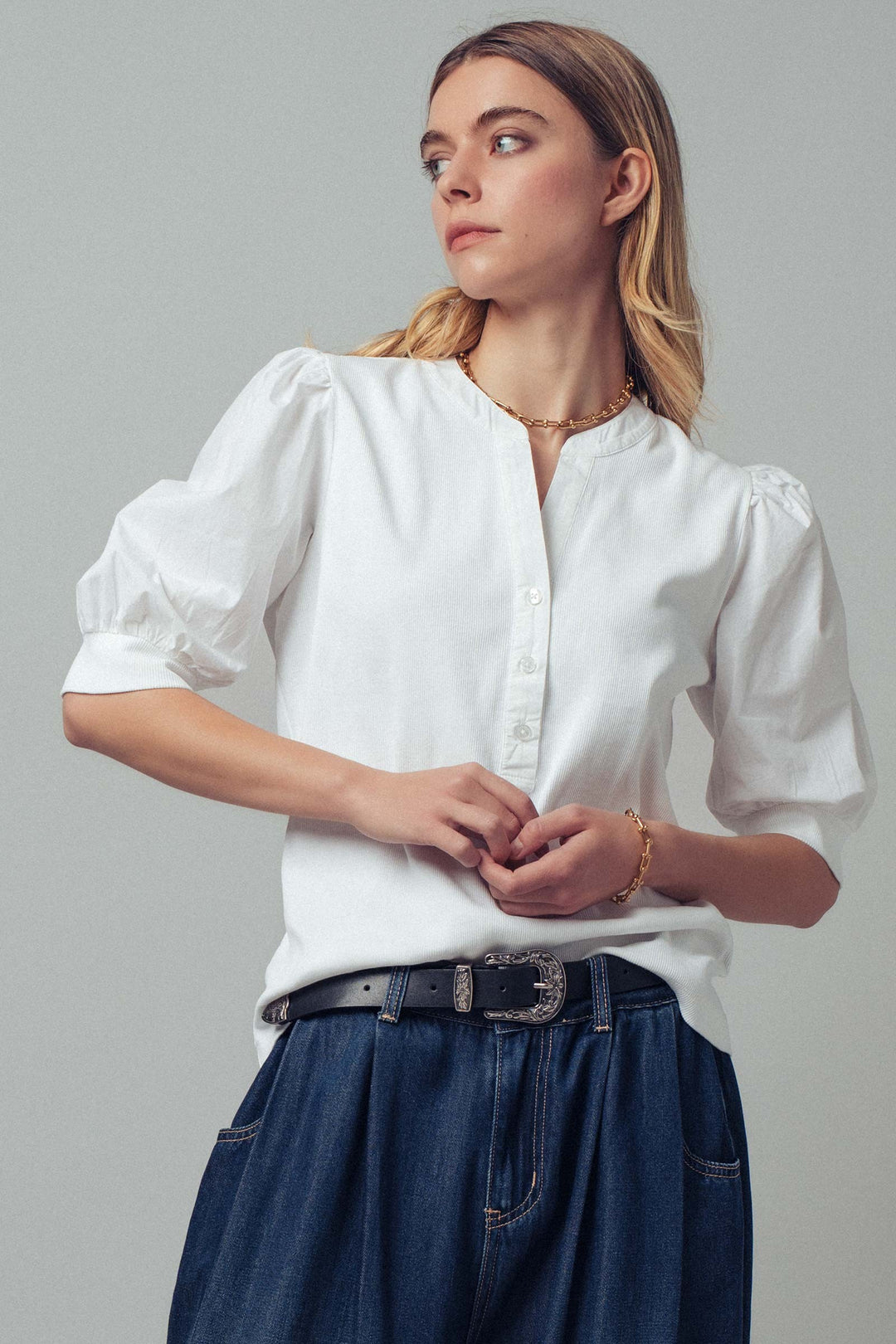 half sleeve puff blouse - ivory (additional view)