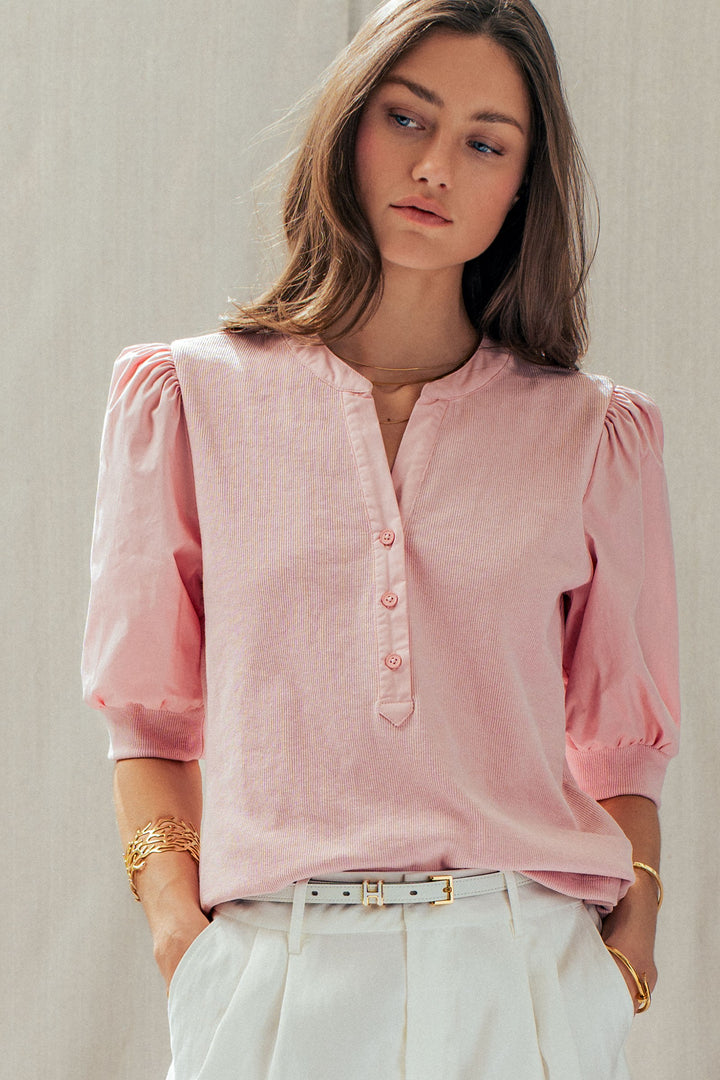 half sleeve puff blouse - pink
