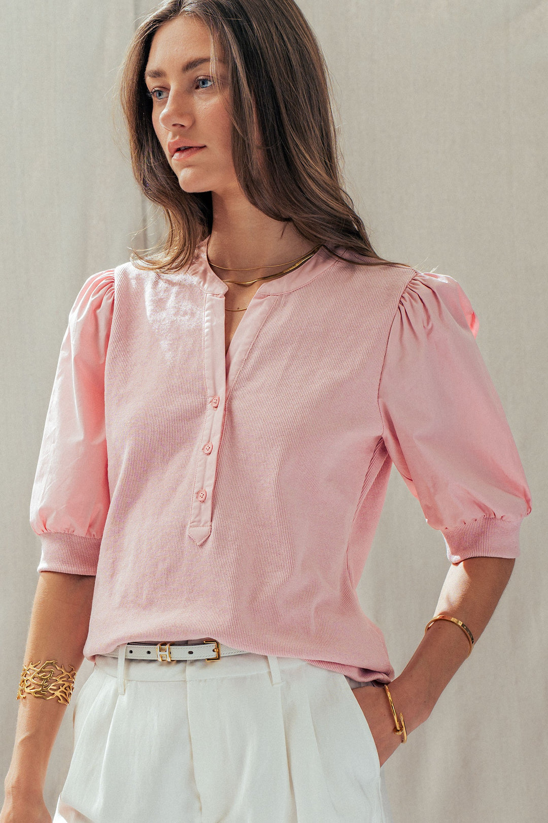 half sleeve puff blouse - pink (additional view)