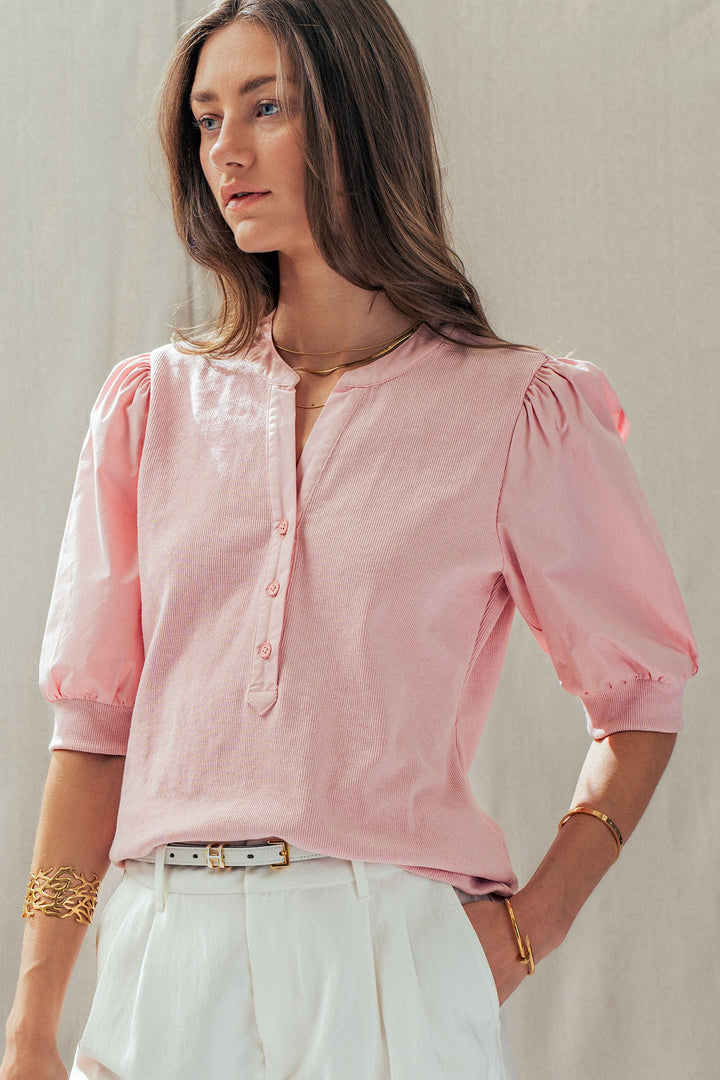 half sleeve puff blouse - pink (additional view)