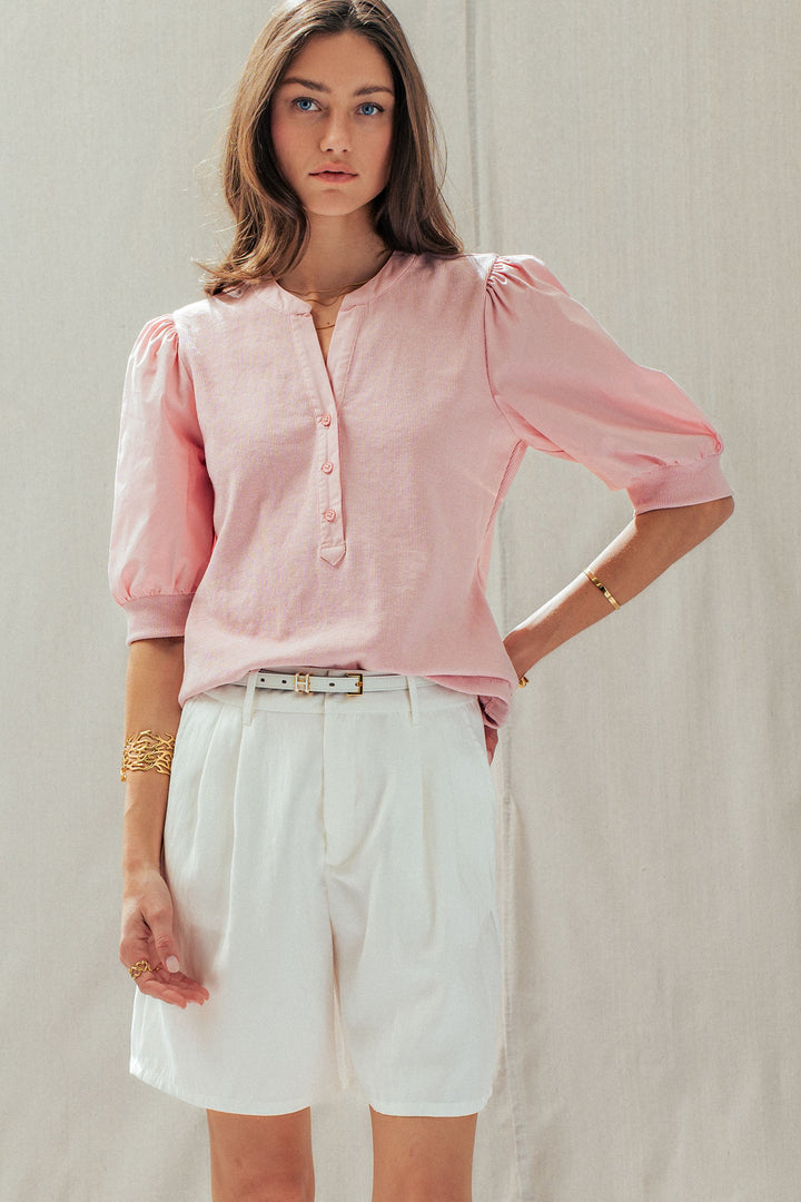 half sleeve puff blouse - pink (additional view)