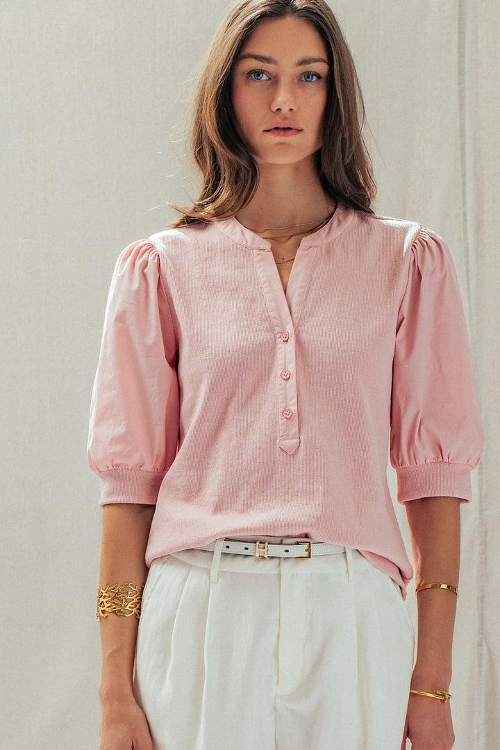 half sleeve puff blouse - pink (additional view)