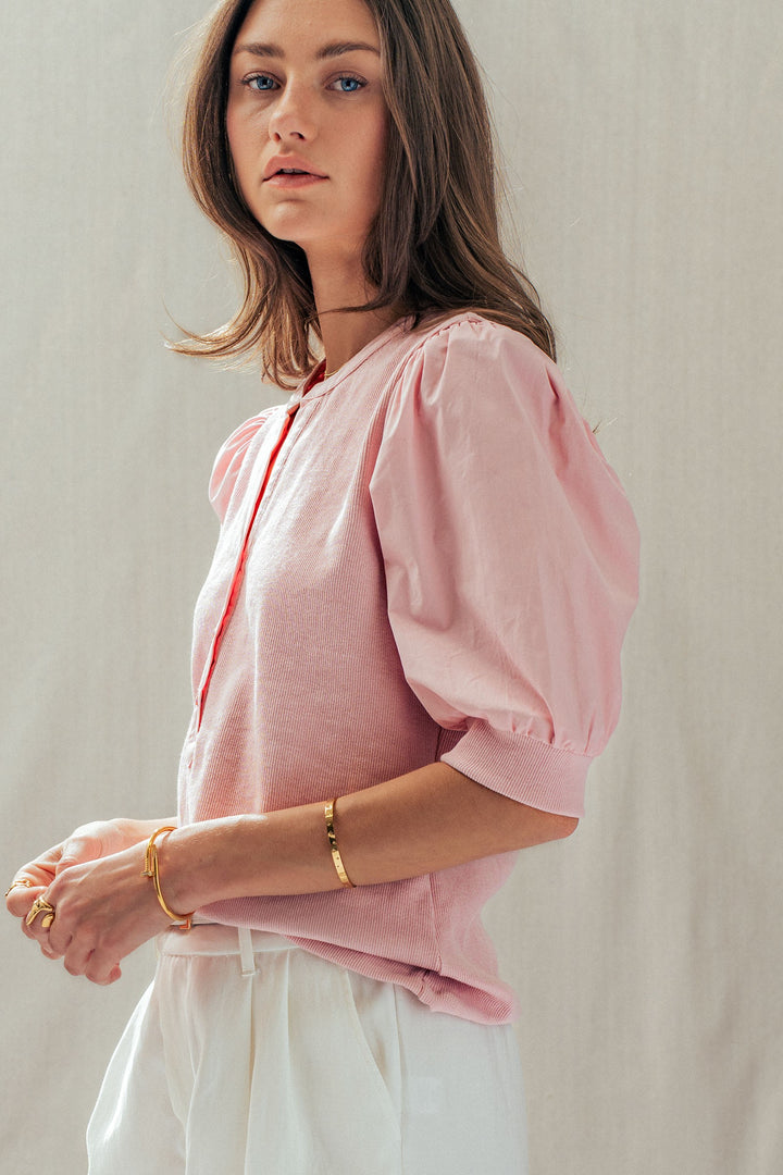half sleeve puff blouse - pink (additional view)