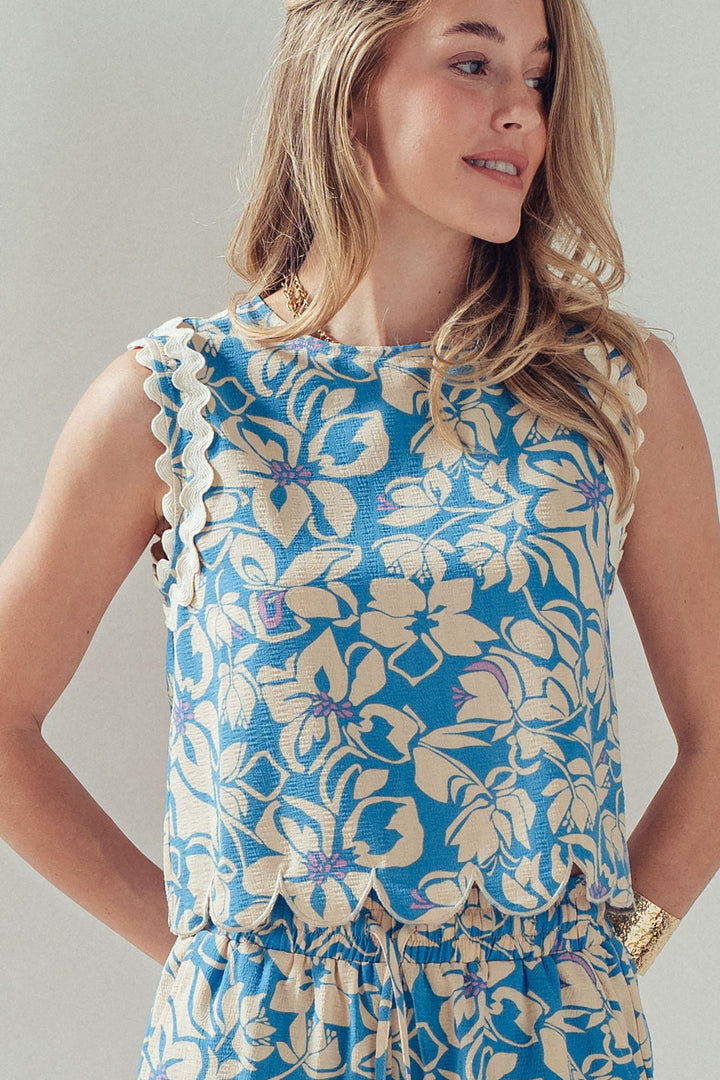 floral scallop sleeveless top - blue (additional view)