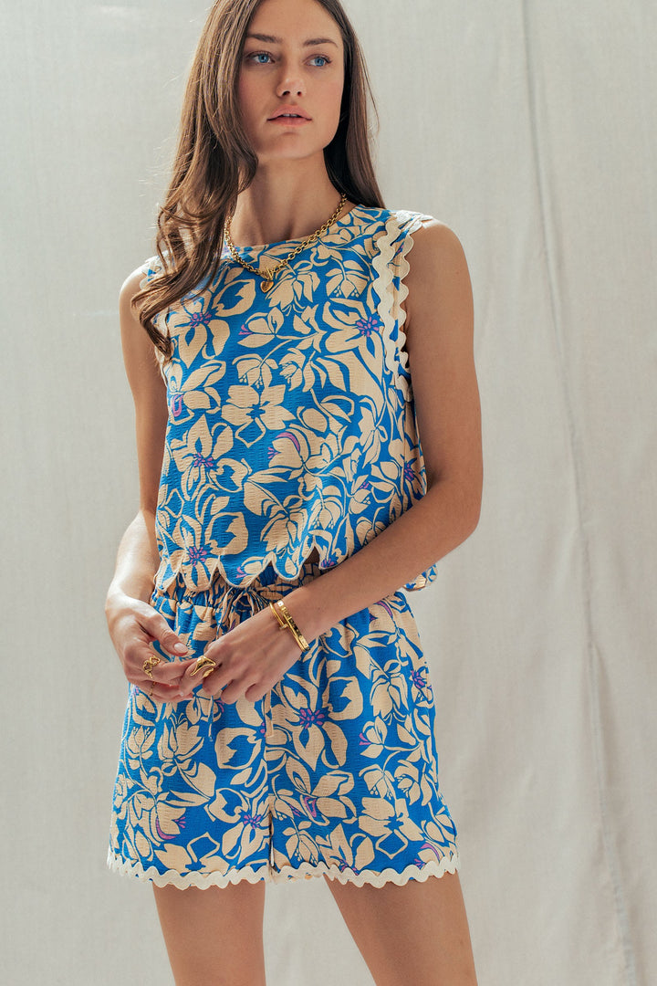 floral scallop sleeveless top - blue (additional view)