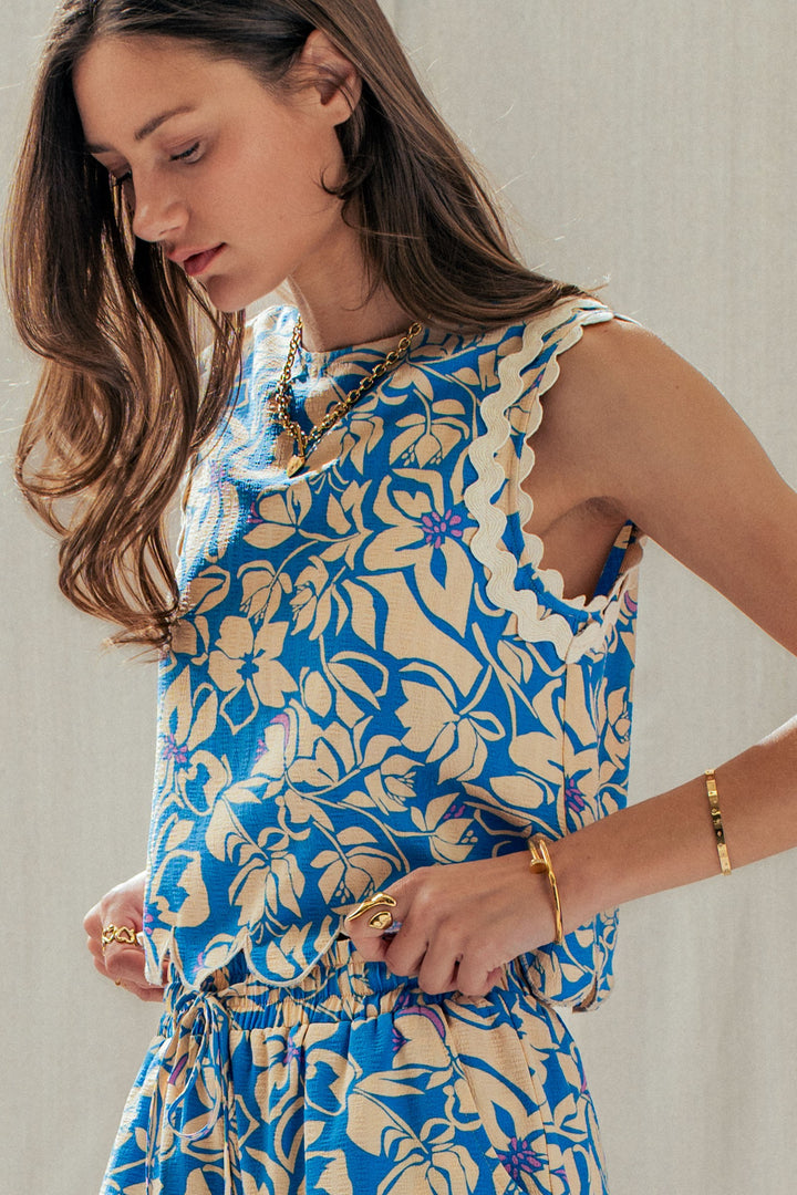 floral scallop sleeveless top - blue (additional view)