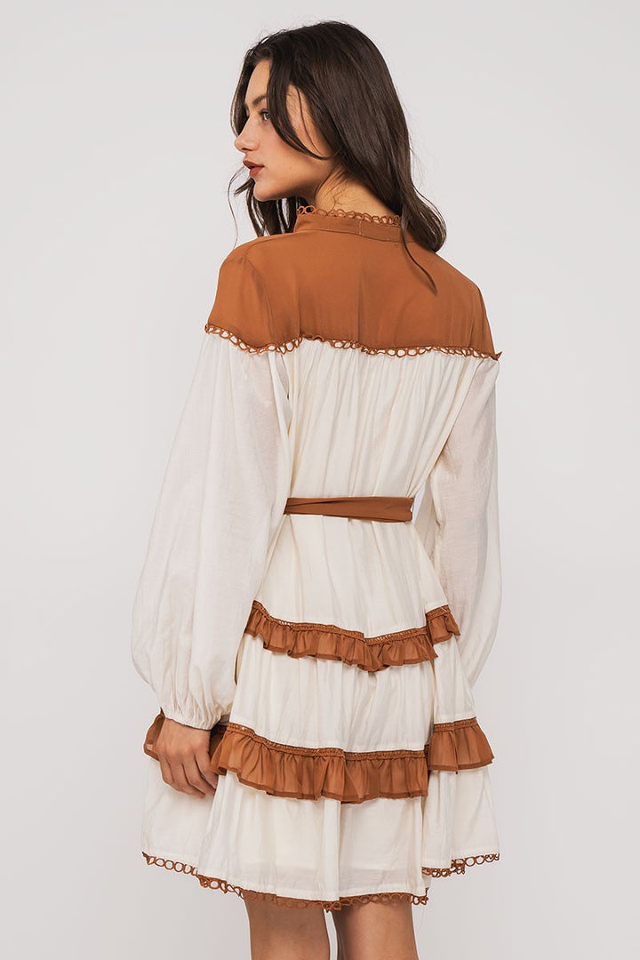 Boho Western Ruffle Mini Dress with Belt | wholesale dresses | Trend Notes