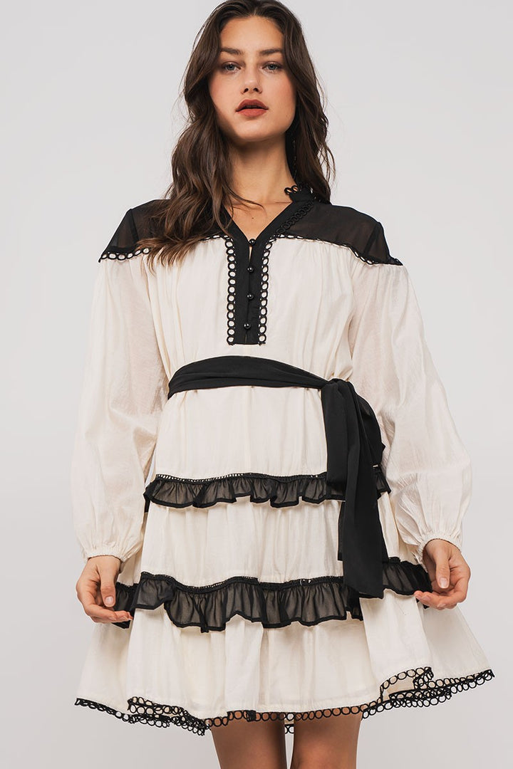 Boho Western Ruffle Mini Dress with Belt | wholesale dresses | Trend Notes