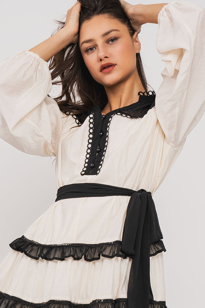 Boho Western Ruffle Mini Dress with Belt | wholesale dresses | Trend Notes