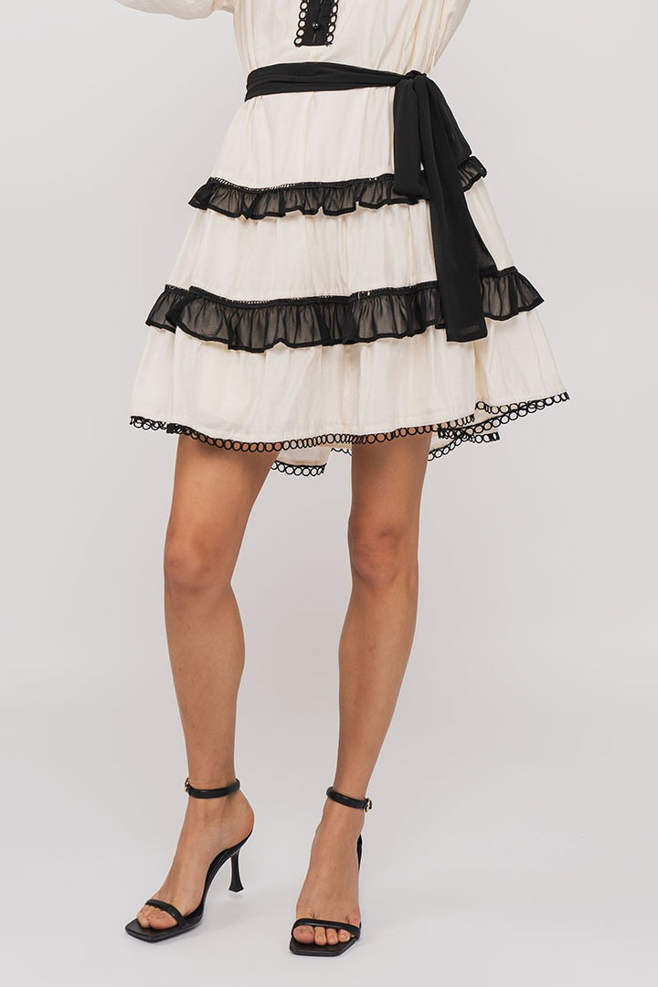 Boho Western Ruffle Mini Dress with Belt | wholesale dresses | Trend Notes