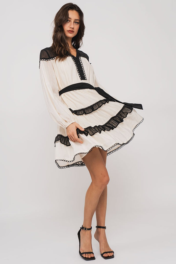 Boho Western Ruffle Mini Dress with Belt | wholesale dresses | Trend Notes