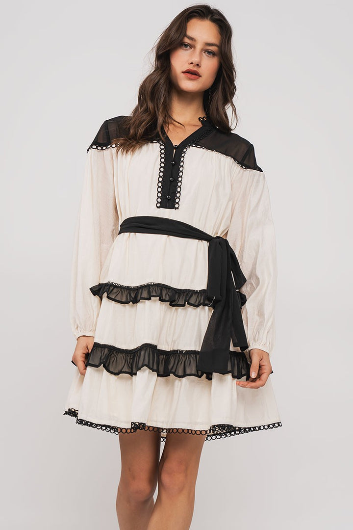 Boho Western Ruffle Mini Dress with Belt | wholesale dresses | Trend Notes
