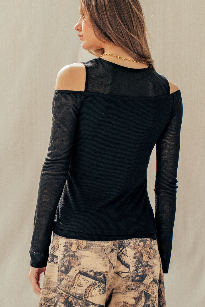 chic cold shoulder cutout top - black (additional view)