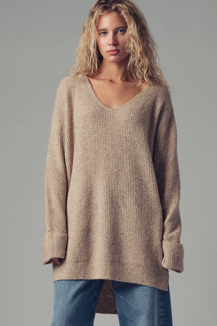 loose fit vintage boho knit sweater top - taupe (additional view)