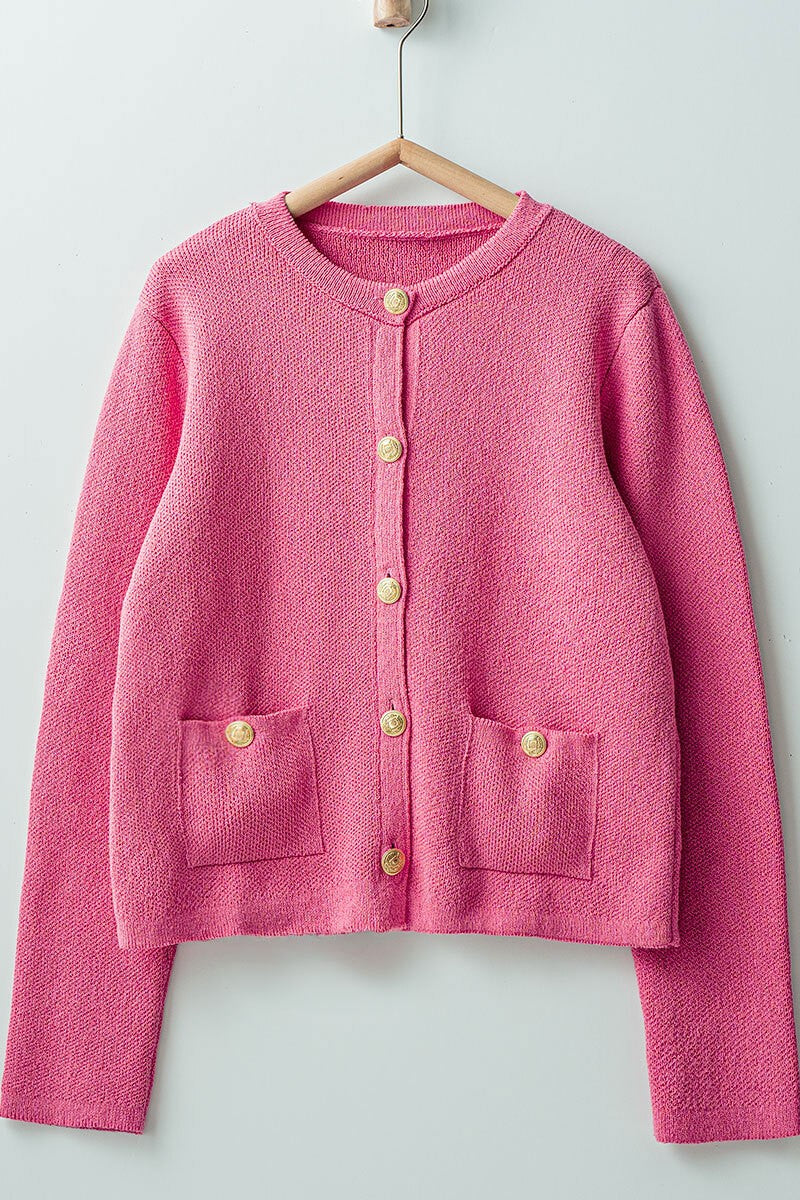 cozy boho button front casual long sleeve top - pink