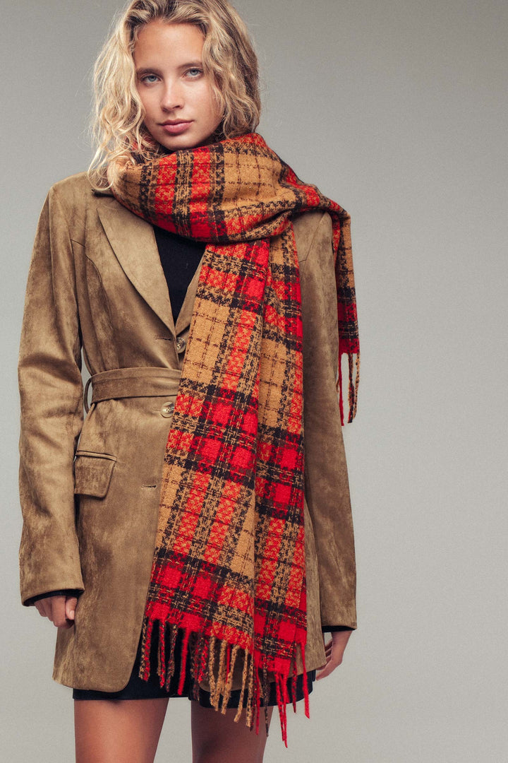 plaid fringe scarf - camel (additional view)