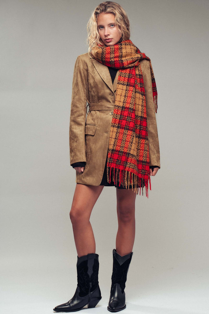 plaid fringe scarf - camel (additional view)