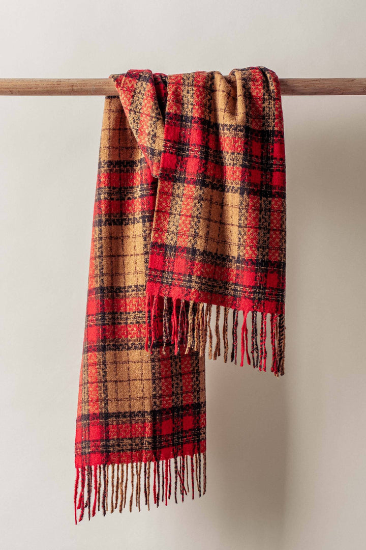 plaid fringe scarf - camel (additional view)